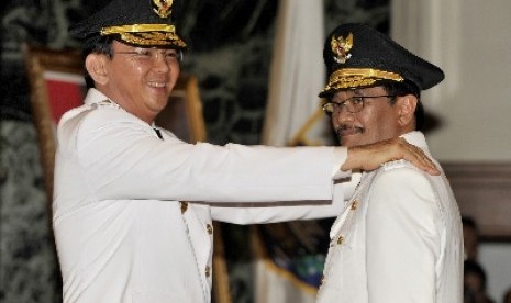 Gubernur DKI Jakarta Basuki Tjahaja Purnama bersama Wakil Gubernur DKI Jakarta Djarot Saiful Hidayat.