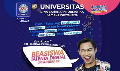 Guna menstimulus program pemerintah dan mendongkrak generasi muda talenta digital, Universitas BSI (Bina Sarana Informatika) kampus Purwokerto meluncurkan program beasiswa Talenta Digital. Chandra Kesuma, selaku kepala kampus Universitas BSI kampus Purwokerto menuturkan, beasiswa ini merupakan bentuk apresiasi untuk insan kreatif yang memiliki bakat digital. 