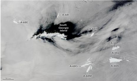 Gunung es terbesar di dunia pecah menjadi 11 fragmen kecil di sekitar South Georgia.