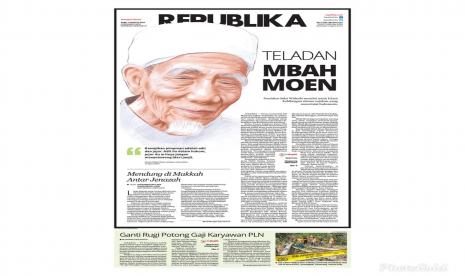 Halaman muka koran Republika yang menggambarkan wafatnya Mbah Moen pada 7 Agustus 2019. Kover digital ini ditawarkan di lokapasar NFT terbesar di dunia, OpenSea.