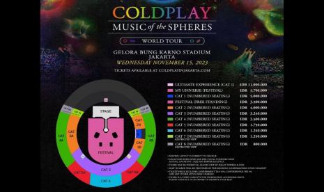 Harga tiket konser Coldplay di Jakarta. Penggemar Coldplay dingatkan untuk membeli tiket konser hanya melalui jalur resmi. (ilustrasi)