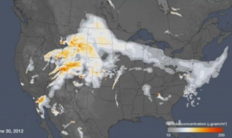 Hasil pencitraan satelit terhadap atmosfer langit AS, memperlihatkan asap kebakaran di kawasan Colorado dan Utah telah mencapai Timur, termasuk New York