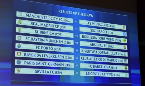 Hasil undian babak 16 besar Liga Champions Eropa.