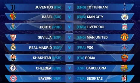 Hasil undian fase 16 besar Liga Champions musim 2017/2018