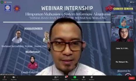 Himpunan Mahasiswa Sistem Informasi Akuntansi (HIMASA) Universitas BSI (Bina Sarana Informatika) telah menyelenggarakan Webinar Internship Sosialisasi dan Talkshow Mengenai Magang, Ahad (25/7) silam.