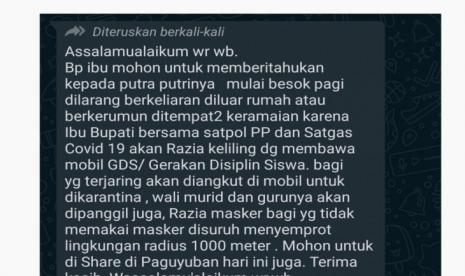 Hoaks Masker: Tangkapan layar pesan hoaks tentang anak-anak tanpa masker