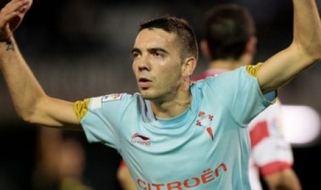 Iago Aspas, pencetak gol Celta Vigo ke gawang Huesca.