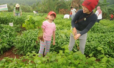 Ibu dan anak belajar berkebun (ilustrasi).