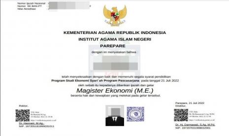 Ijazah digital Institut Agama Islam Negeri (IAIN) Parepare.