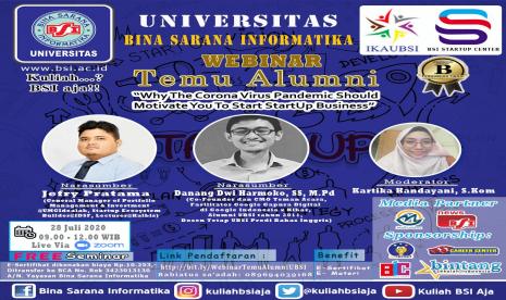 Ikatan Alumni UBSI akan menggelar webinar tentang membangun startup di tengah pandemi, Selasa (28/7).