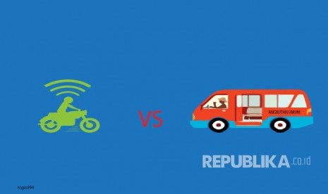 Ilustrasi Ojek Online vs Angkot