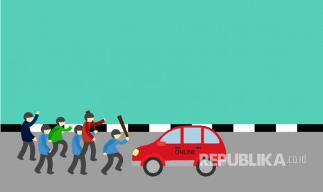 Ilustrasi Bentrok Angkot ,Taksi dengan Taksi Online