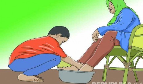 ILUSTRASI Anak berbakti kepada ibu.