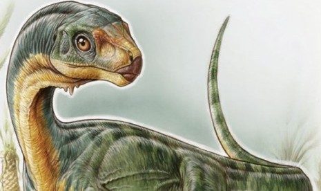 Ilustrasi Chilesaurus diegosuarezi oleh pihak University of Birmingham di Birmingham, Alabama (27/4). 