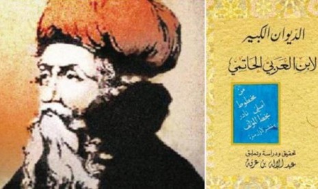 Ilustrasi Ibn al-Arabi dan kover ad-Diwan a-Kabir