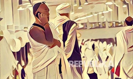 Ilustrasi Jamaah Haji menelepon (Foto & Editing: Yogi Ardhi/Republika