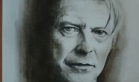 Ilustrasi wajah David Bowie yang dibuat penggemar David Bowie di Jepang