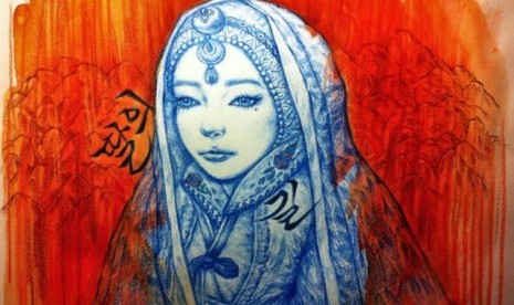 Ilustrasi wanita Korea dalam balutan hijab karya Muna Hyunmin Bae