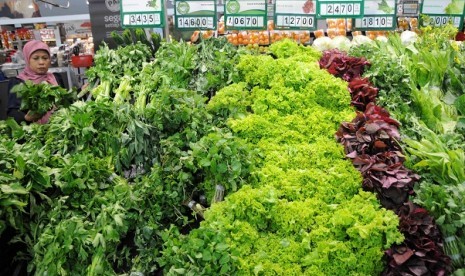 Imported vegetables are on display in a hypermart in Jakarta. Government plans to issue new regulation on imported fruits, vegetables, and plants on September 28. (illustration)