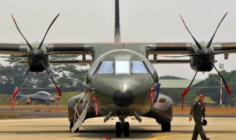 Indonesian made aircratf, CN-295, parks in Halim Perdanakusuma airport in Jakarta. (file photo)