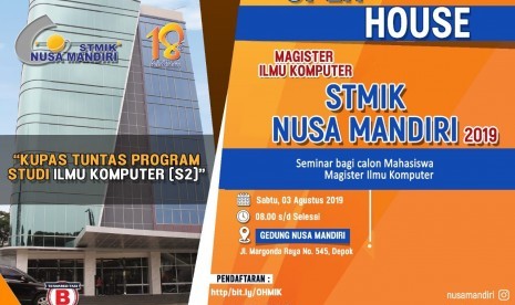 Info acara open house Magister Ilmu Komputer STMIK Nusa Mandiri.