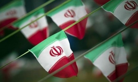 Iran's national flags are seen on a square in Tehran February 10, 2012.