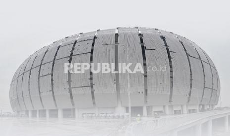 Foto udara Jakarta International Stadium (JIS) di kawasan Papanggo, Kecamatan Tanjung Priok, Jakarta Utara.