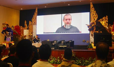 Jakc Dorsey dan Gita Wirjawan hadir dalam Indonesia Bitcoin Confrence 2023 di Sanur, Denpasar, Bali, akhir pekan lalu.