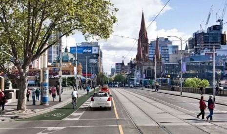 Jalur sepeda di pusat kota Melbourne. (Foto: City of Melbourne).