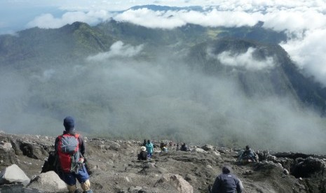 Jalur turun dari puncak Gunung Semeru atau Mahameru.