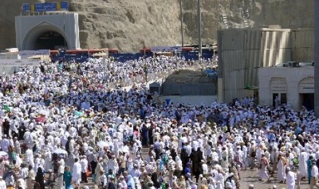 Jamaah haji di kawasan Masjidil Haram, Makkah, Arab Saudi.