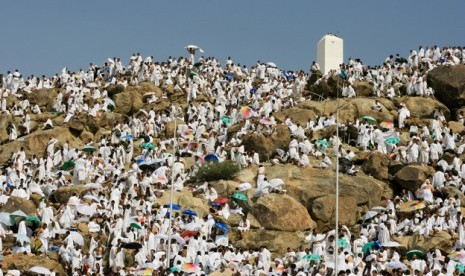 Jamaah Haji saat wukuf di Arafah, Rabu (23/9)