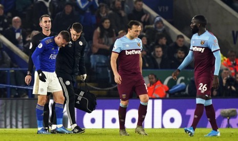 Jamie Vardy alami cedera pada laga Leicester vs Westham, Kamis Dini Hari.