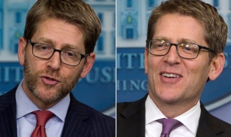 Jay Carney, with and without his beard (file photo)