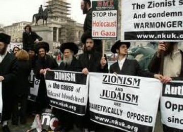 Jews activists hold a protest in London, Britain, to against Zionism and Israel.