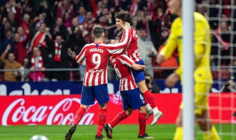 Joao Felix dan Alvaro Morata merayakan gol ke gawang Villarreal.