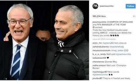 Jose Mourinho (kanan) dan Claudio Ranieri