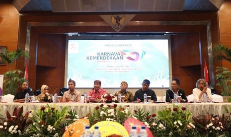 Jumpa Pers Karnaval Kemerdekaan di Gedung Sapta Pesona, Kementerian Pariwisata, Selasa (22/8).