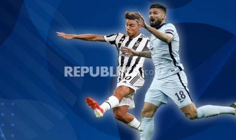 Striker Juventus Paulo Dybala Vs striker AC Milan Olivier Giroud (kanan).