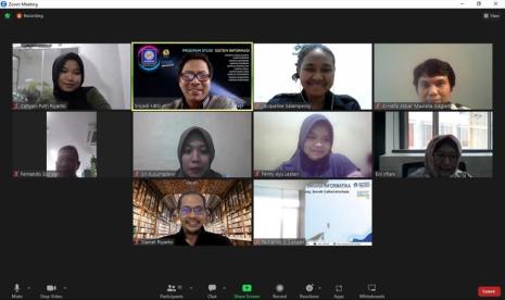 Kampus Digital Kreatif Universitas BSI (Bina Sarana Informatika) berkerja sama dengan Badan Riset dan Inovasi Nasional (BRIN) menggelar Focus Group Discussion (FGD). Kegiatan ini berfokus pada pelaksanaan mahasiswa praktik lapangan (PKL) dan tugas akhir (TA) di bidang Rekayasa Pengetahuan dan Data. Acara ini sukses digelar secara daring melalui zoom, pada Ahad (26/10/2023) silam. 