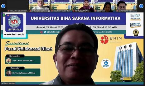 Kampus Digital Kreatif Universitas BSI (Bina Sarana Informatika)  bekerjasama dengan BRIN (Badan Riset dan Inovasi Nasional), sukses menyelenggarakan kegiatan Sosialisasi Pusat Kolaborasi Riset (PKR), Jum’at (24/3/2023), pukul 09:00 – 11: 00 WIB, secara daring  melalui aplikasi Zoom Meeting. 