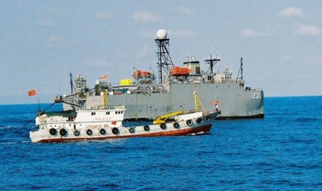 Kapal China berpatroli di Laut China Selatan. China memprotes submisi Malaysia tentang Laut China Selatan. Ilustrasi.