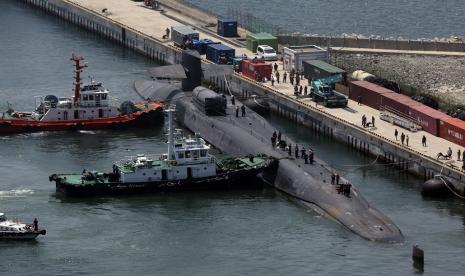 Kapal selam rudal jelajah bertenaga nuklir (SSGN) Amerika Serikat pada Jumat (16/6/2023) tiba di Korea Selatan untuk pertama kalinya dalam enam tahun