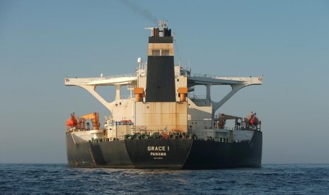 Kapal minyak (tanker) Iran Grace 1 di Selat Gibraltar, Spanyol, 15 Agustus 2019.