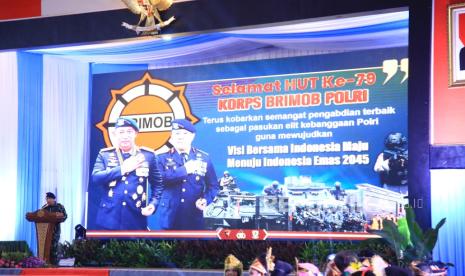 Kapolri dalam acara Syukuran HUT Ke-79 Korps Brimob Polri di Mako Brimob Kelapa Dua, Depok, Jawa Barat, Kamis (14/11/24).