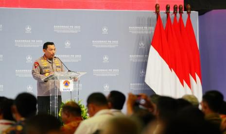 Kapolri Jenderal Listyo Sigit Prabowo saat menjadi salah satu Pemateri pada Rakornas Badan Nasional Penanggulangan Bencana (BNPB), Jakarta, Kamis, (2/3/2023). Manajemen risiko menjadi penting lantaran Indonesia punya historis bencana besar