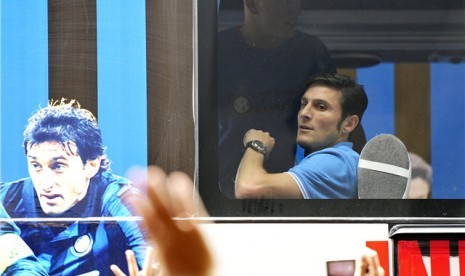 Kapten Inter Milan, Javier Zanetti, tiba di Bandara Soekarno Hatta, Tangerang, Banten, Rabu (23/5). 