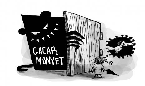 Karikatur cacar monyet (monkeypox).