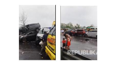 Kecelakaan beruntun terjadi di Tol Purbaleunyi KM 92, Bandung, Jawa Barat, Senin (11/11/2024).