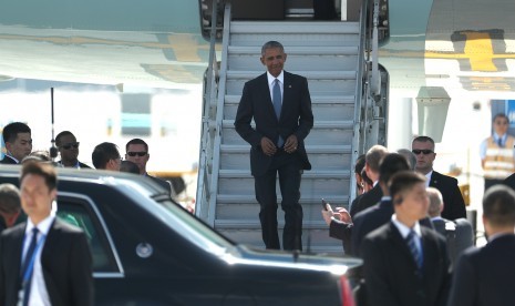 Kedatangan presiden AS Barack Obama di Bandara Internasional Xiaoshan Hangzhou, Sabtu, 3 September, 2016